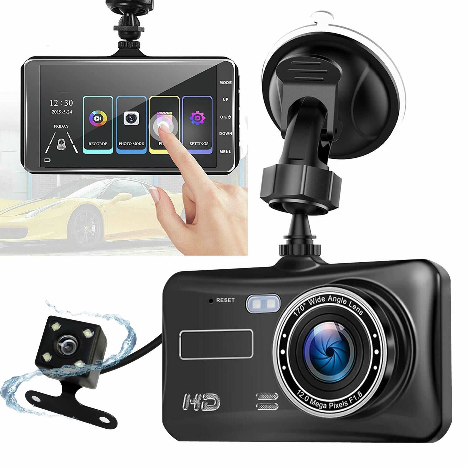 DriveSafe Pro - 1080P Dash Cam. Front & Rear Wide Lens